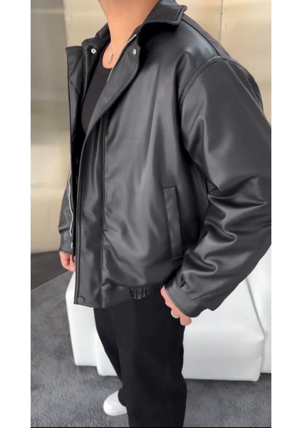 Erkek Owersize Deri Mont Siyah fiyatları