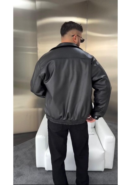 Erkek Owersize Deri Mont Siyah modelleri