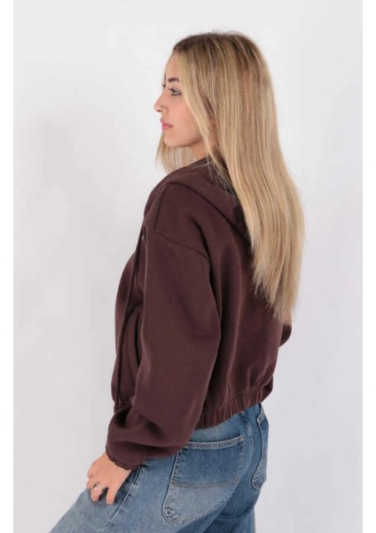 Kadın Fermuarlu Kısa Hırka Kahverengi fiyatları