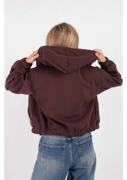 Kadın Fermuarlu Kısa Hırka Kahverengi fırsatları