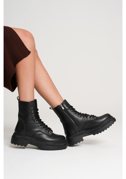 Anco Özel Tasarım Kışlık Siyah Kalın Tabanlı Kadın Bot