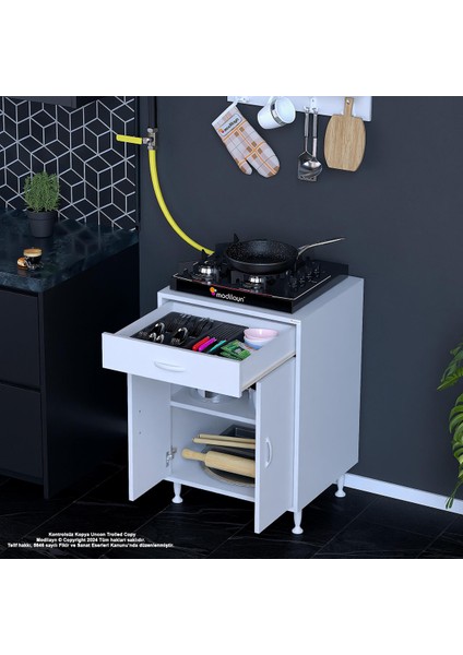 Birce M-60 x 87 x 48 cm Set Üstü Ocak ve Çekmeceli Raflı Mutfak Dolabı