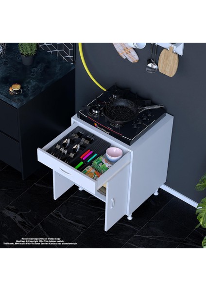 Birce M-60 x 87 x 48 cm Set Üstü Ocak ve Çekmeceli Raflı Mutfak Dolabı fiyatları