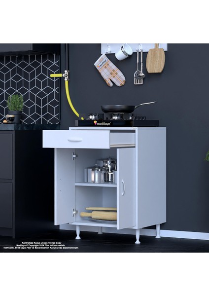 Birce M-60 x 87 x 48 cm Set Üstü Ocak ve Çekmeceli Raflı Mutfak Dolabı fırsatları