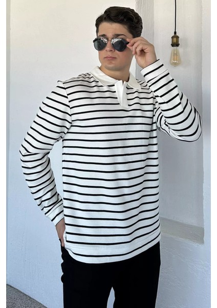 Gömlek Yaka Çizgili Erkek Sweatshirt P-00018566