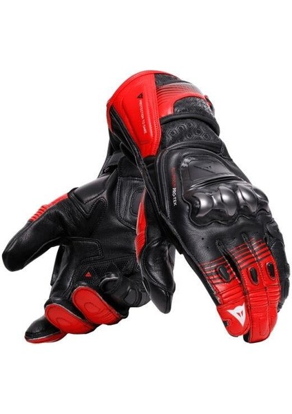 Fiero Metal Black Red Lava White Deri Korumalı Motosiklet Eldiven