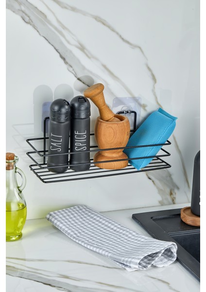 Siyah Yapışkanlı Çok Amaçlı Banyo Düzenleyici Rafı Duş Organizeri Mutfak Rafı