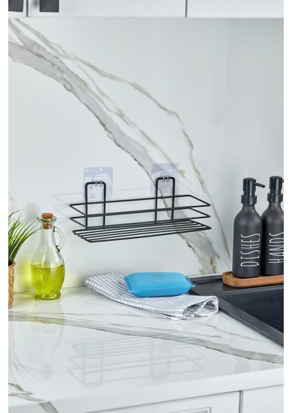 Siyah Yapışkanlı Çok Amaçlı Banyo Düzenleyici Rafı Duş Organizeri Mutfak Rafı