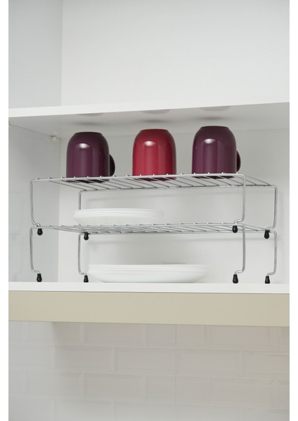 47 cm 2 Li Krom Dolap Içi Raf Düzenleyici Büyük Tek Ürün Kaliteli Ürün Paslanmaz