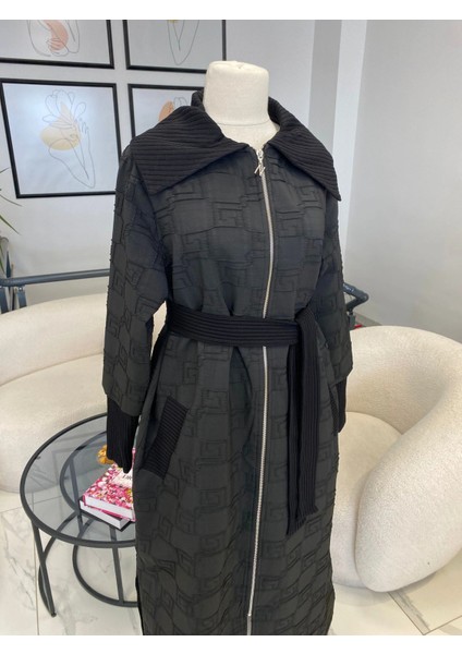 Nuss Jakarlı Uzun Pardesü Siyah fiyatları