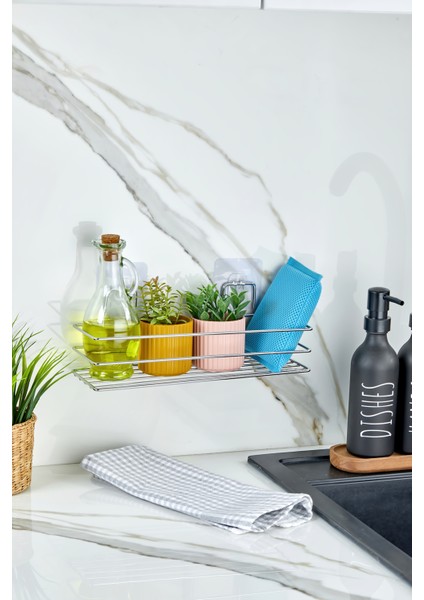 Krom Kaplama Yapışkanlı Çok Amaçlı Banyo Düzenleyici Rafı Duş Organizeri Mutfak Rafı