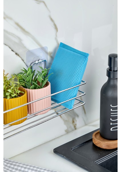 Krom Kaplama Yapışkanlı Çok Amaçlı Banyo Düzenleyici Rafı Duş Organizeri Mutfak Rafı