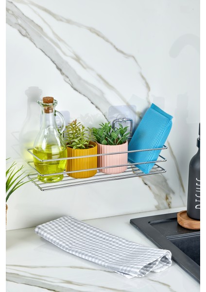 Krom Kaplama Yapışkanlı Çok Amaçlı Banyo Düzenleyici Rafı Duş Organizeri Mutfak Rafı