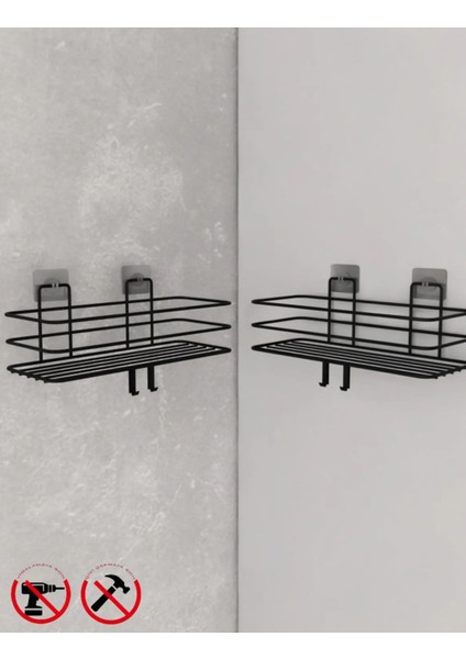 Siyah Güçlü Yapışkanlı Kancalı Banyo Rafı 2 Adet Banyo Rafı fiyatları