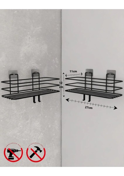 Siyah Güçlü Yapışkanlı Kancalı Banyo Rafı 2 Adet Banyo Rafı modelleri
