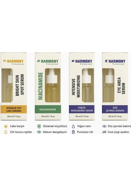 x Pro Harmony Xpro Harmony Profesyonel Serum Seti 4lü-Leke-Nem-Cilt Mükemmelleştirici-Göz Çevresi