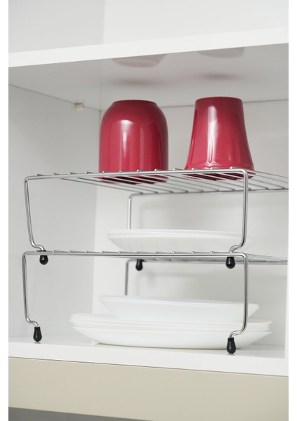 Genişletilebilir Krom Raf Dolap Içi Organizer Mutfak ve Banyo Düzenleyici Küçük Boy