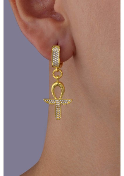 Altın Kaplama 925 Ayar Gümüş Ankh Sembol Küpe fiyatları