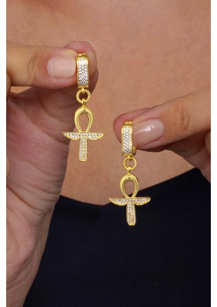 Altın Kaplama 925 Ayar Gümüş Ankh Sembol Küpe modelleri