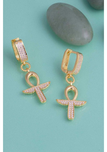 Altın Kaplama 925 Ayar Gümüş Ankh Sembol Küpe fırsatları