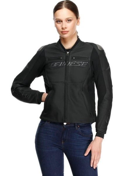 Racing 5 Black Black Deri Korumalı Motosiklet Kadın Mont modelleri