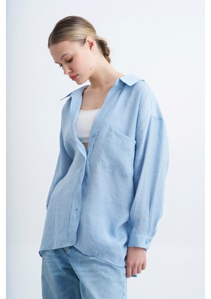 Kadın Düşük Omuzlu Owersize Gömlek Bebe Mavi fiyatları