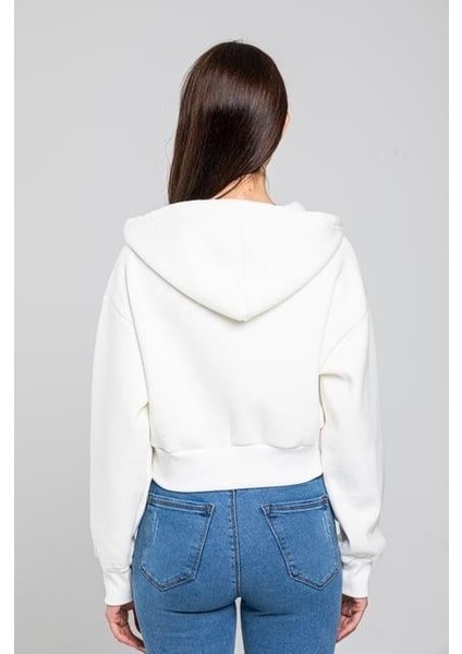 Kadın Fermuarlu Kısa Hırka Beyaz modelleri