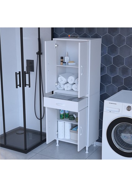Mikra 54 x 170,4 x 32,5 cm Kapaklı Ve Çekmeceli Çok Amaçlı Banyo & Mutfak Dolabı