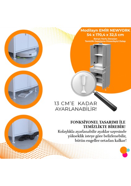 Mikra 54 x 170,4 x 32,5 cm Kapaklı Ve Çekmeceli Çok Amaçlı Banyo & Mutfak Dolabı modelleri