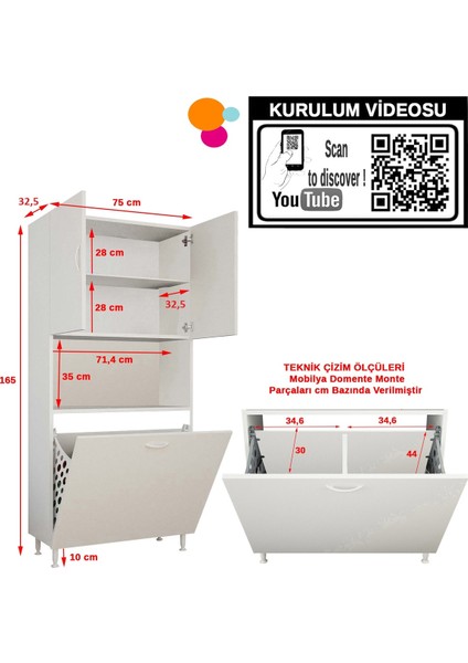 MİLANO 75 X 160 cm 2 li Çamaşır Bölmeli Banyo Dolabı indirimleri