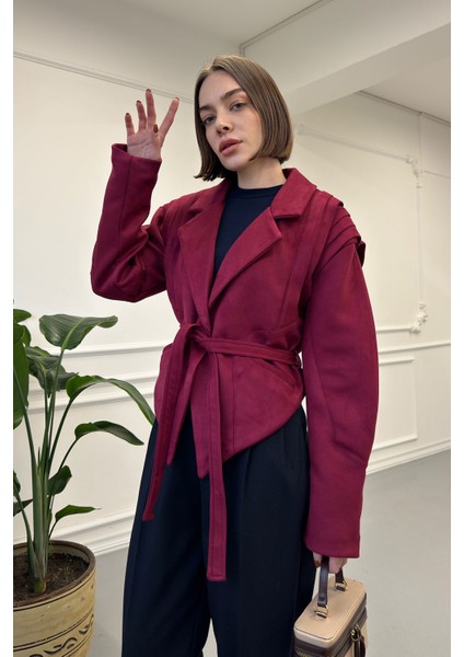 Kollu Nevürlü Süet Ceket- Bordo