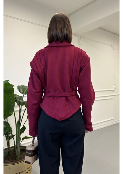 Kollu Nevürlü Süet Ceket- Bordo