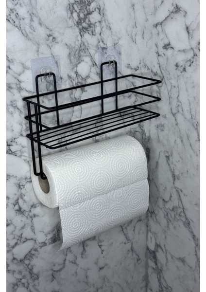 Rulo Kağıt Havluluklu Yapışkanlı Mutfak Düzenleyici Organizer Raf Siyah fiyatları