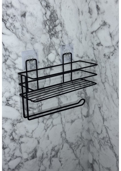 Rulo Kağıt Havluluklu Yapışkanlı Mutfak Düzenleyici Organizer Raf Siyah modelleri