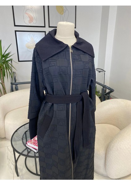 Nuss Jakarlı Uzun Pardesü Lacivert fiyatları