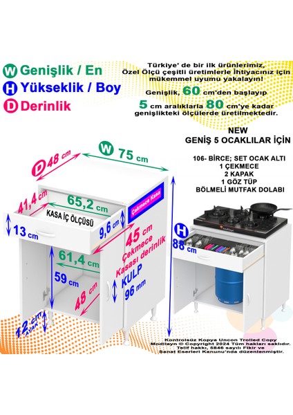 Birce Xxl-75 x 87 x 48 cm Kapaklı Set Ocak Altı Çok Amaçlı Mutfak & Banyo Dolabı indirimleri
