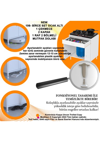 Birce Xxl-75 x 87 x 48 cm Kapaklı Set Ocak Altı Çok Amaçlı Mutfak & Banyo Dolabı