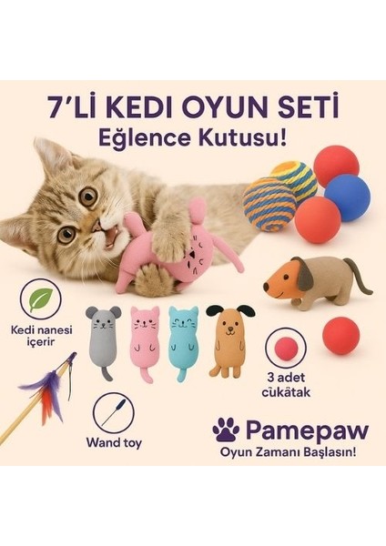 7'li Set : Kedi Nanesi Kokulu Peluş Oyuncak , Sarma Top , Olta , 3'lü Mini Top , Çıngıraklı Top Seti fiyatları