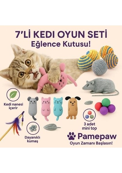 7'li Set : Kedi Nanesi Kokulu Peluş Oyuncak , Sarma Top , Olta , 3'lü Mini Top , Çıngıraklı Top Seti fırsatları