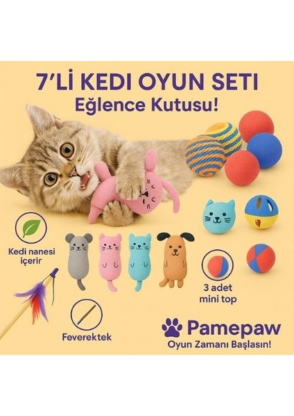 7'li Set : Kedi Nanesi Kokulu Peluş Oyuncak , Sarma Top , Olta , 3'lü Mini Top , Çıngıraklı Top Seti indirimleri
