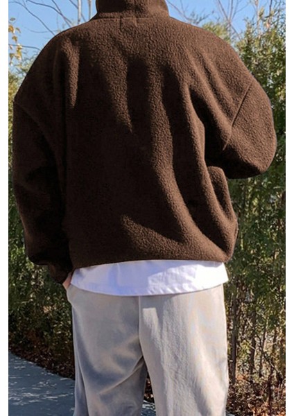 Erkek Ultra Isı Peluş Sherpa Oversize Yarım Metal Fermuar Lastik Ayarlı Polar Sweatshirt fiyatları