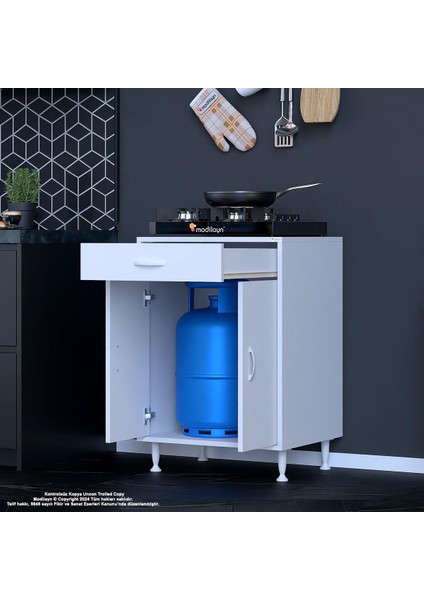 Birce M-60 x 87 x 48 cm Set Üstü Ocak ve Tüp Bölmeli Çekmeceli Mutfak Dolabı fırsatları