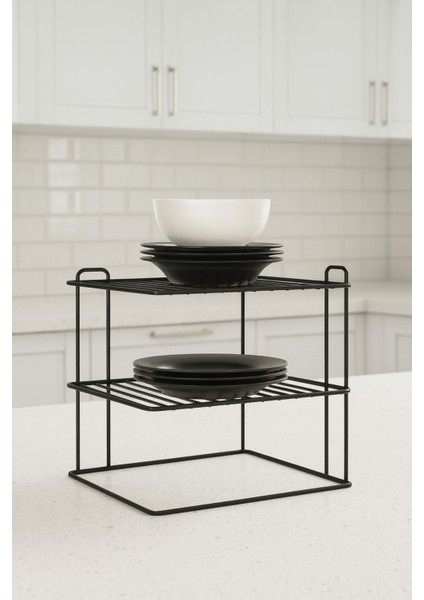 Paslanmaz Siyah 2 Adet 3 Katlı Tabaklık Dolap Içi Düzenleyici Organizer Tabak Bardak Baharatlık modelleri