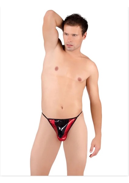 Fantezi Kırmızı Siyah Lame Erkek String - Tanga