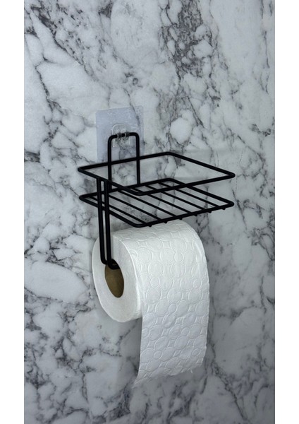 Raflı Magic Yapışkan Askılı Wc Kağıtlık,yedekli Tuvalet Kağıtlığı Siyah