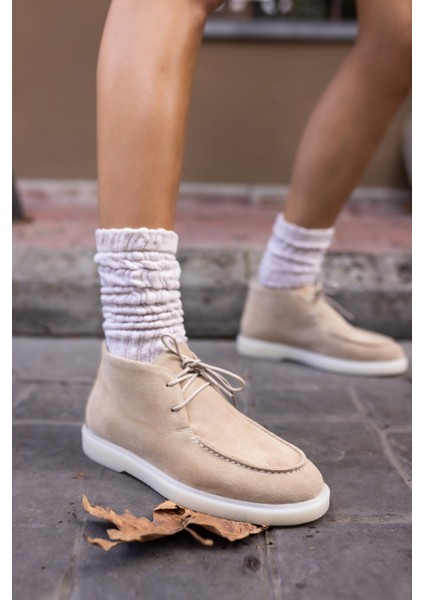 Setla Kadin Gri Gercek Deri Suet Bot