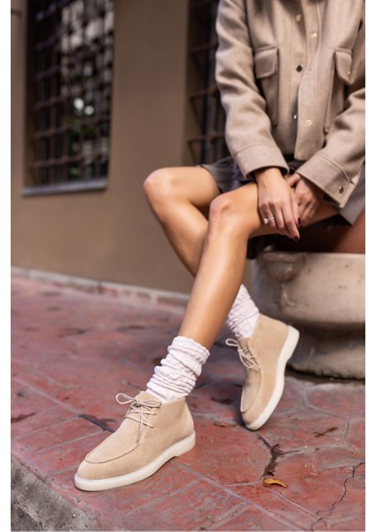 Setla Kadin Gri Gercek Deri Suet Bot