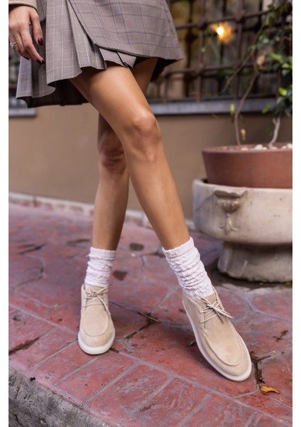 Setla Kadin Gri Gercek Deri Suet Bot