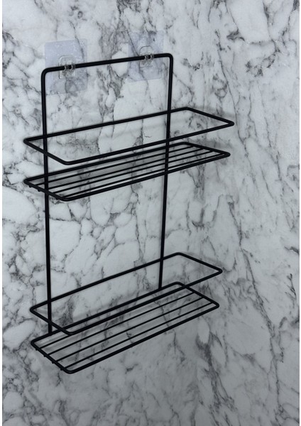 Iki Katlı Güçlü Yapışkanlı Siyah Dikdörtgen Banyo Rafı fiyatları