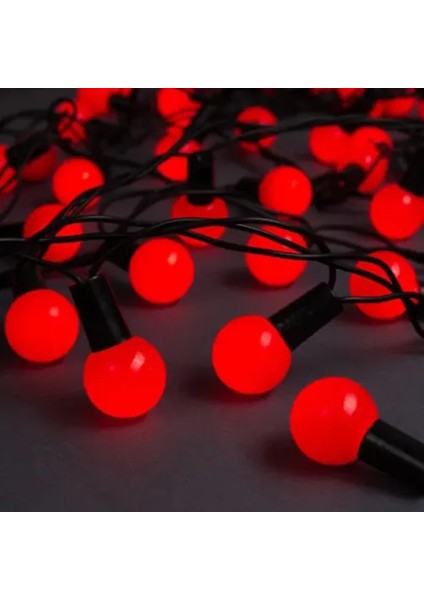 5m 28 LED Mini Top Işık Kırmızı - Fişli, Siyah Kablo